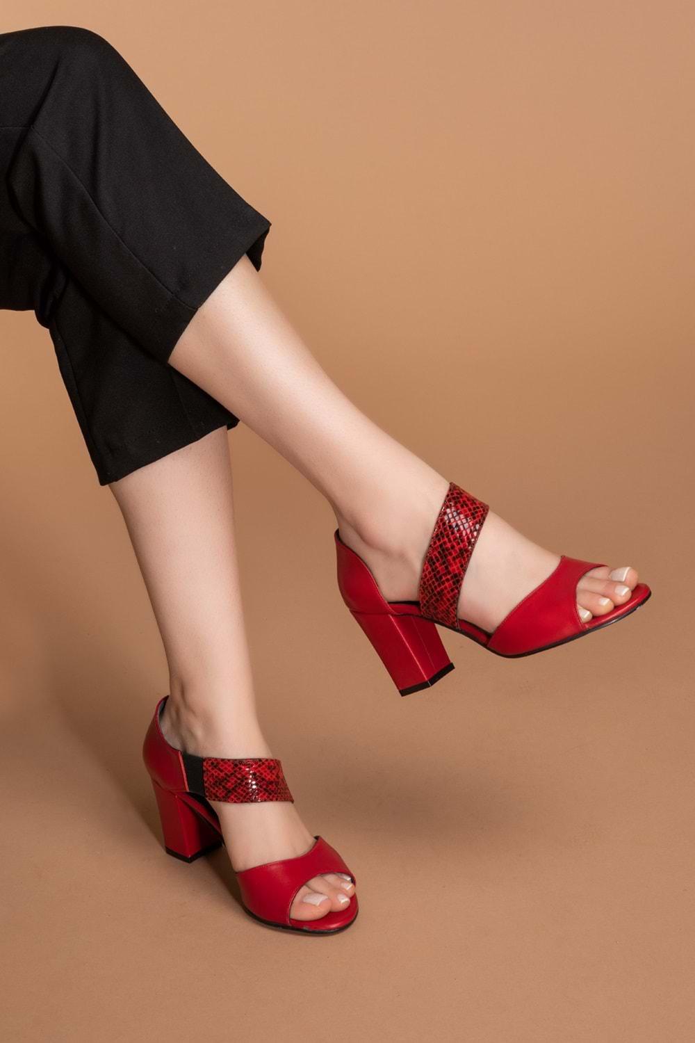 Gondol Hakiki Deri Yılan Desen Detaylı Topuklu Ayakkabı şhn.220 - kırmızı - 35