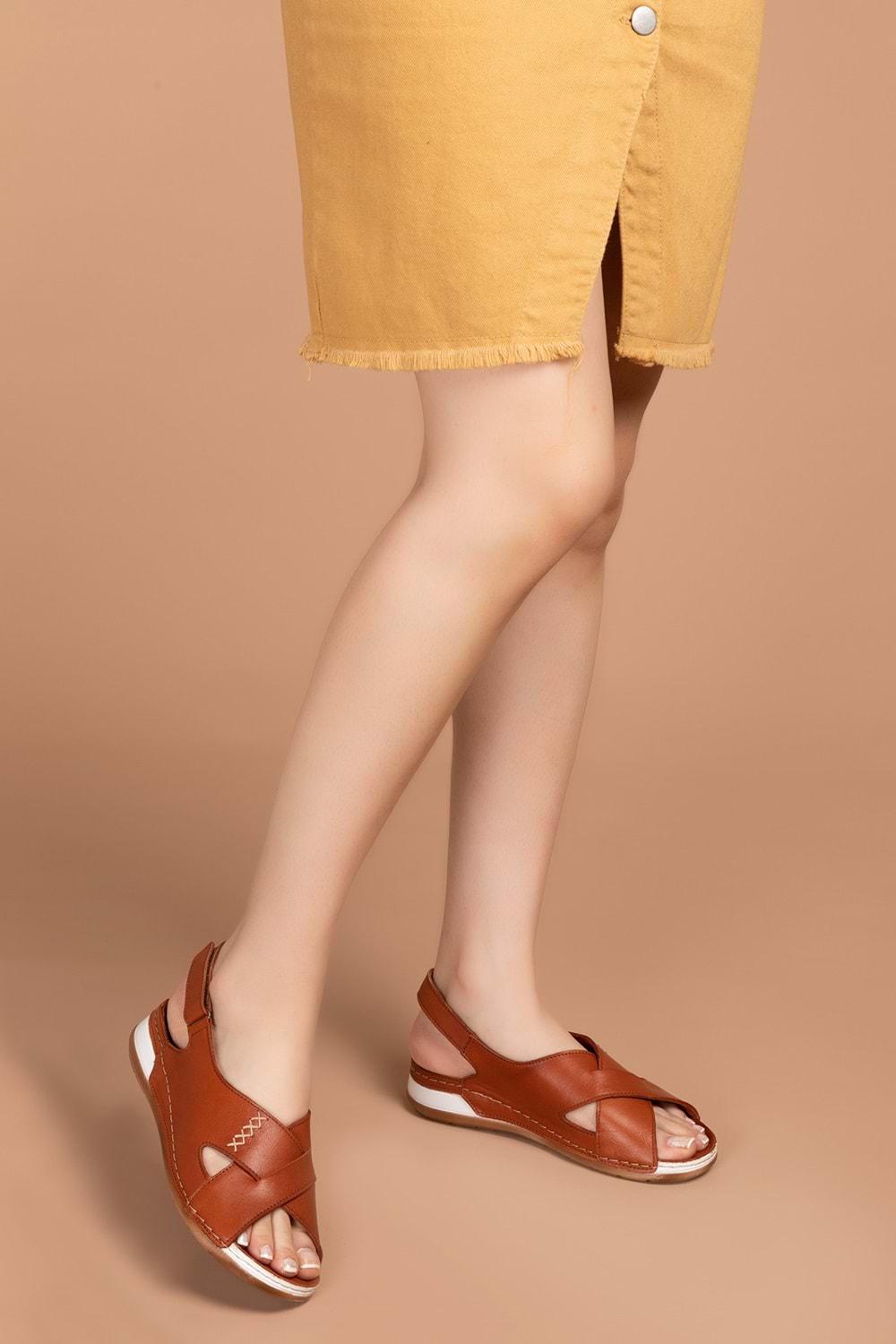 Gondol Kadın Hakiki Deri Anatomik Taban Sandalet iz.4605 - Tan - 38