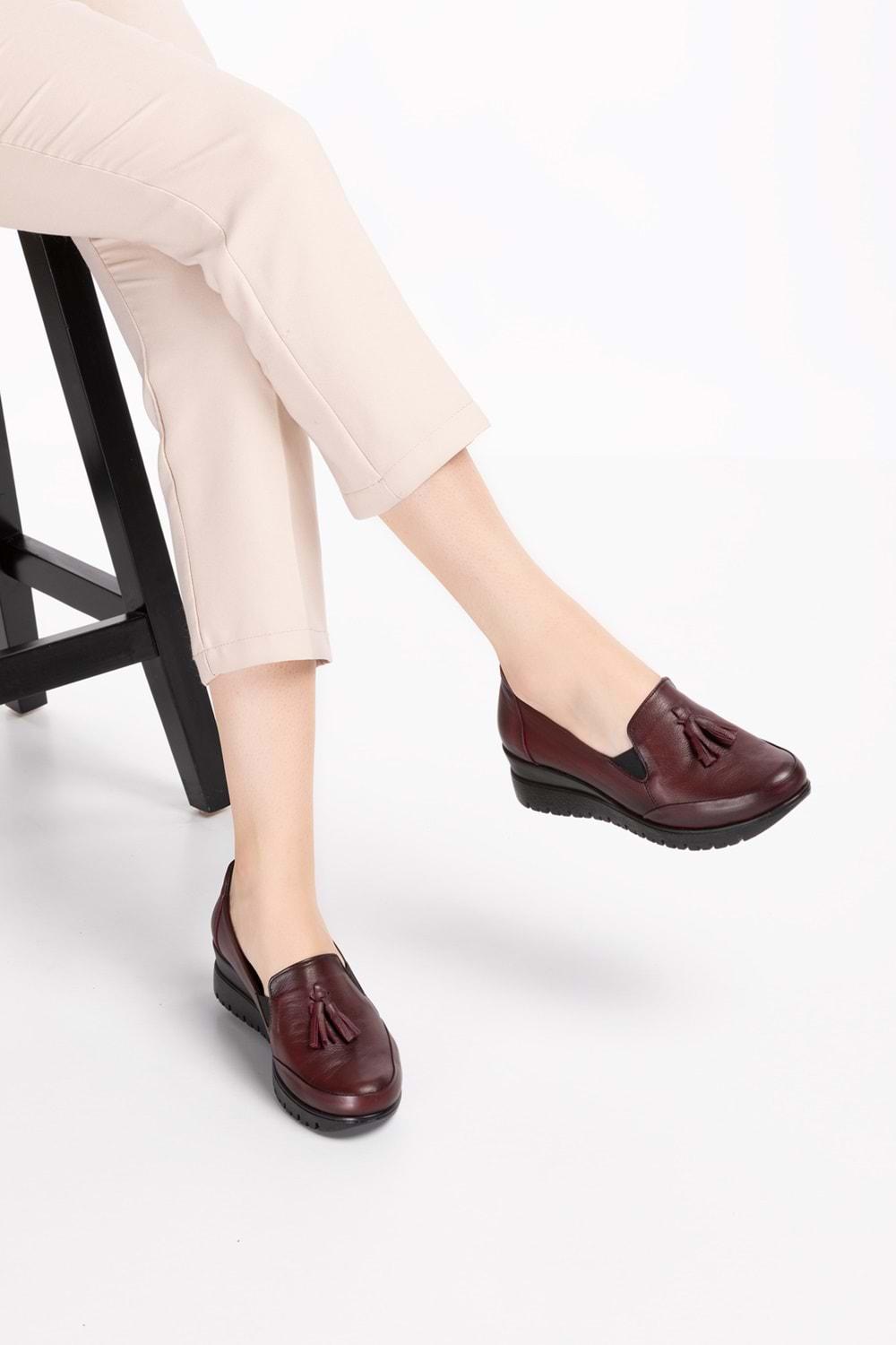 Gondol Kadın Hakiki Deri Anatomik Taban Dolgu Topuklu Günlük Ayakkabı pyt.6204 - Bordo - 36