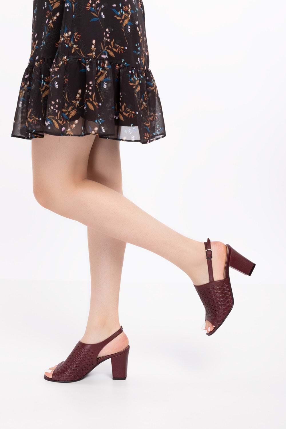 Gondol Kadın Hakiki Deri Lazer Kesim Klasik Topuklu Ayakkabı şhn.835 - Bordo - 35