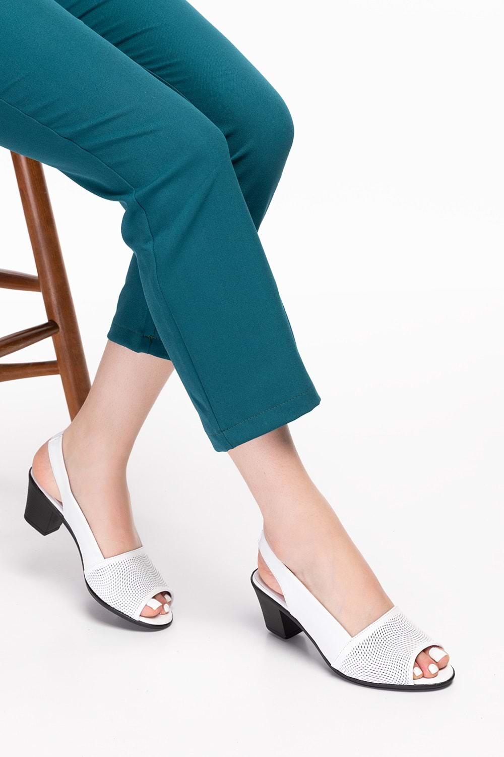 Gondol Kadın Hakiki Deri Klasik Topuklu Ayakkabı vdt.262 - Beyaz - 34