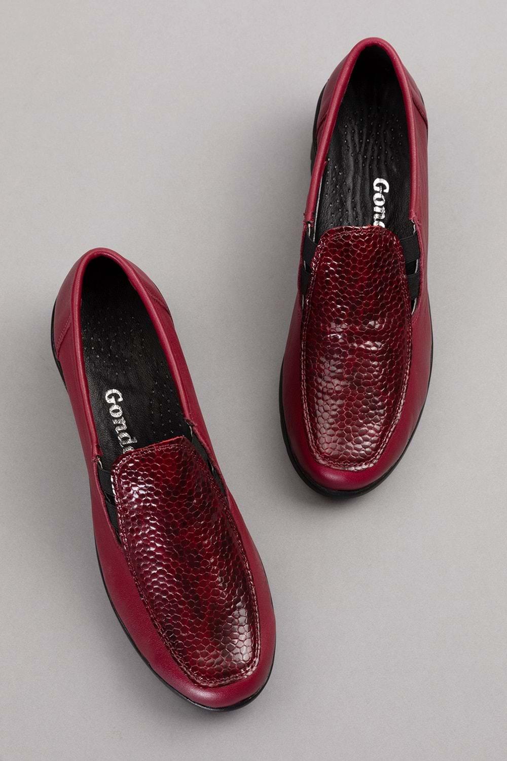 Gondol Hakiki Deri Dolgu Taban Rahat Günlük Ayakkabı esfa.4002 - Bordo Croco - 41
