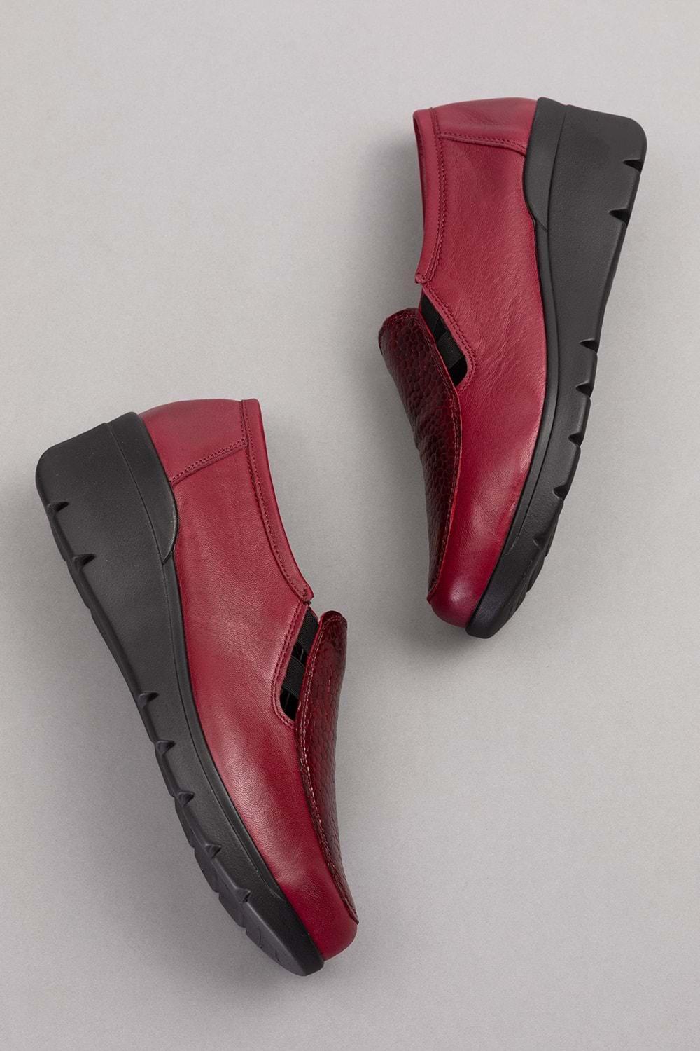 Gondol Hakiki Deri Dolgu Taban Rahat Günlük Ayakkabı esfa.4002 - Bordo Croco - 41