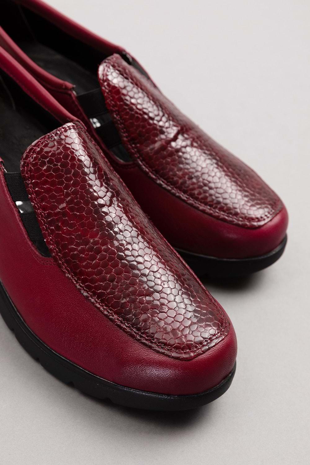 Gondol Hakiki Deri Dolgu Taban Rahat Günlük Ayakkabı esfa.4002 - Bordo Croco - 41