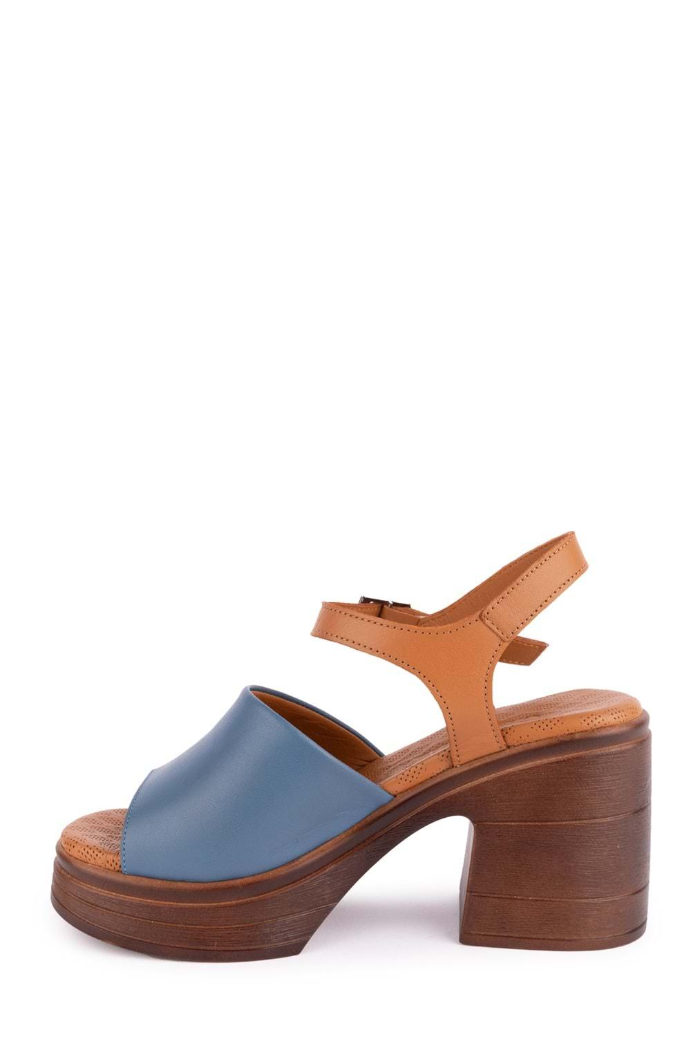 Gondol Kadın Hakiki Deri Platform Topuklu Sandalet msa.34 - Mavi - 40