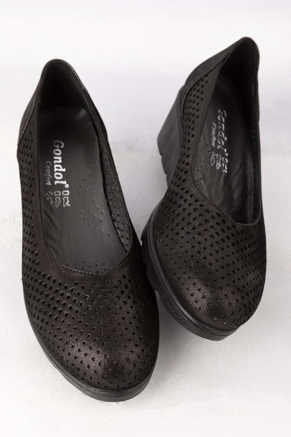 Gondol Kadın Hakiki Deri Dolgu Topuk Rahat Şık Anne Ayakkabısı ell.6596 - Siyah - 40