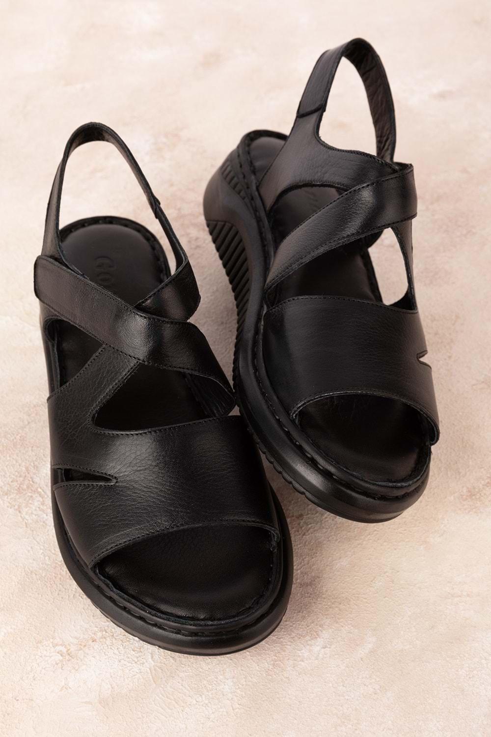 Gondol Hakiki Deri Ortopedik Taban Rahat Günlük Sandalet ımk.073 - Siyah - 40