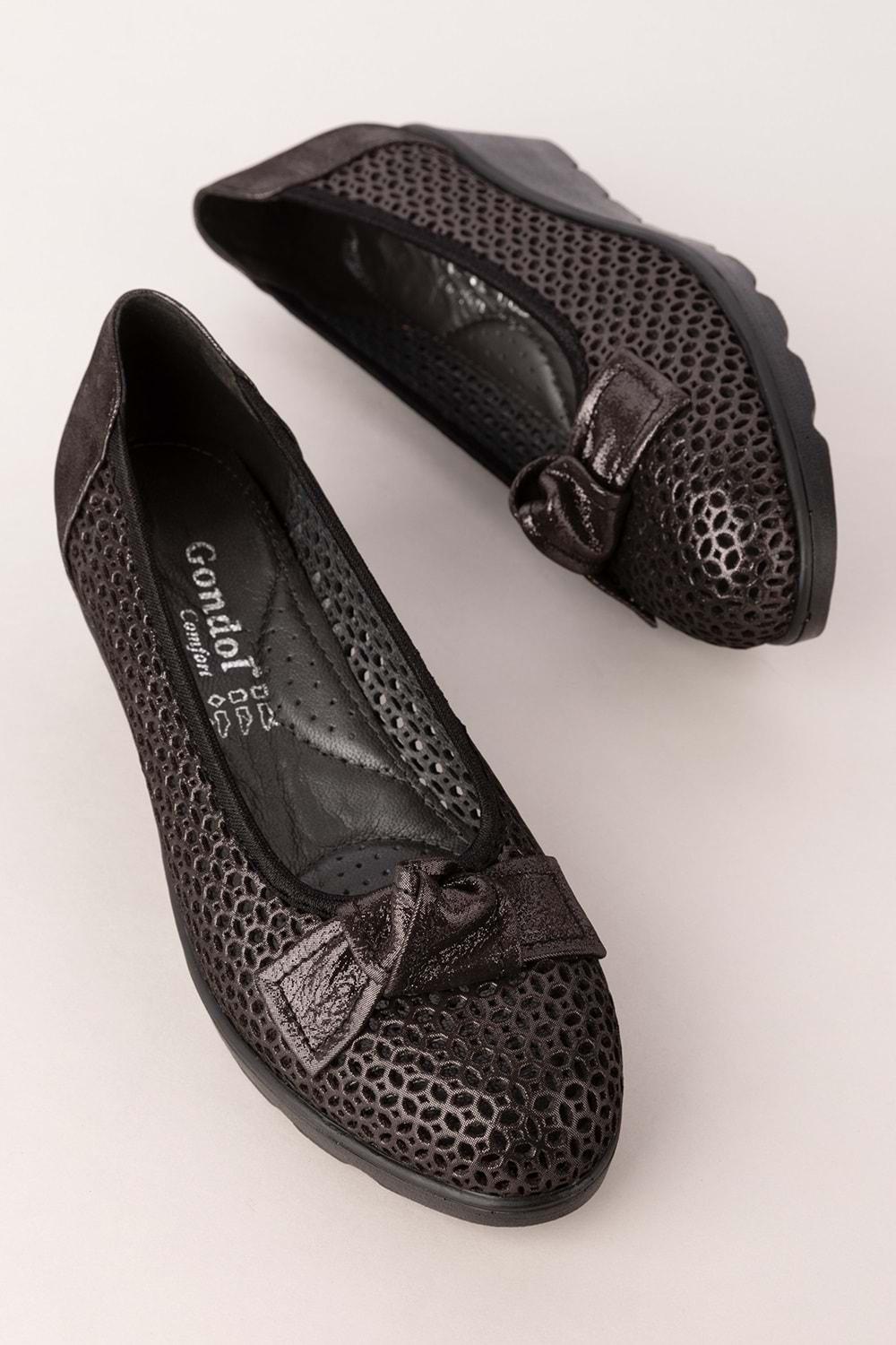 Gondol Kadın Hakiki Deri Dolgu Topuk Rahat Şık Anne Ayakkabısı ell.6189 - Siyah Sim - 40