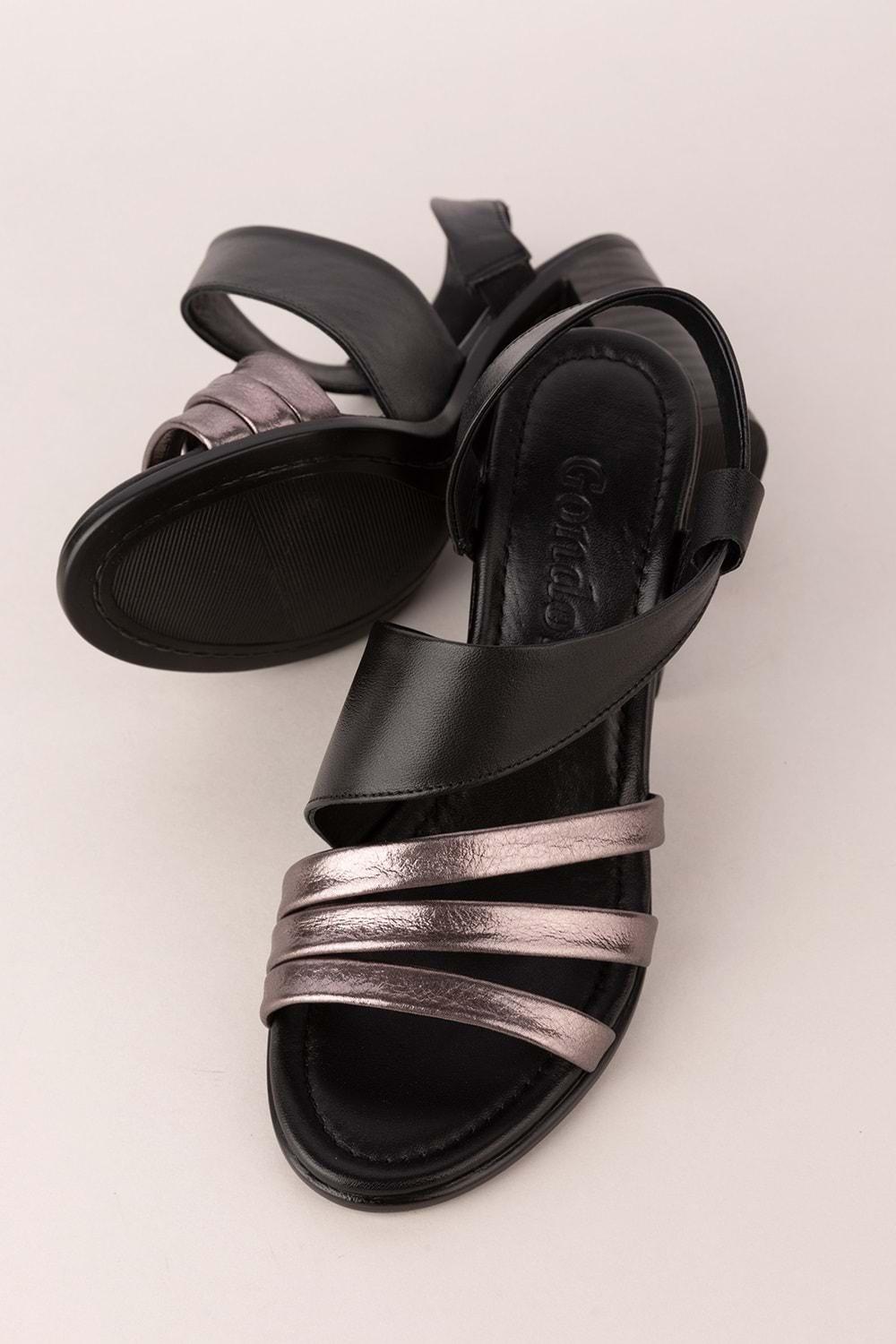 Gondol Kadın Hakiki Deri Topuklu Şık Ayakkabı tlh.603 - Siyah Platin - 40