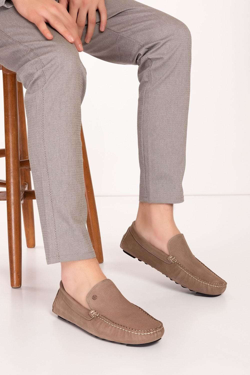 Gondol Erkek Hakiki Deri Hafif Taban Loafer Ayakkabı tx.11800 - Bej Nubuk - 40