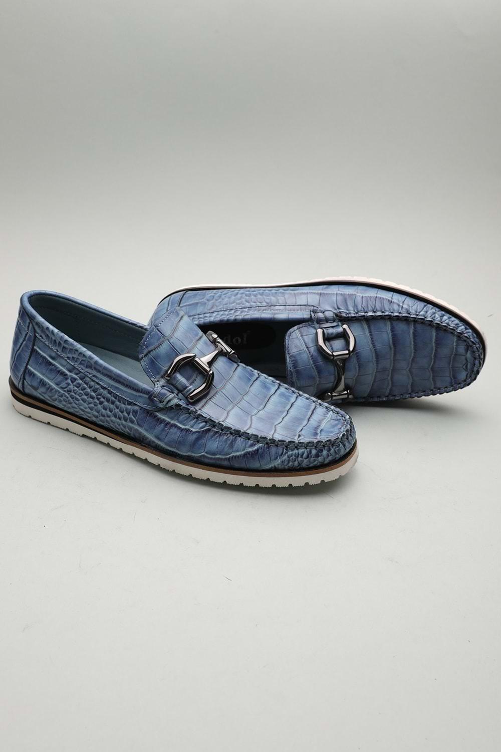 Gondol Erkek Hakiki Deri Klasik Loafer Mavi Croco 42 ttx.601167
