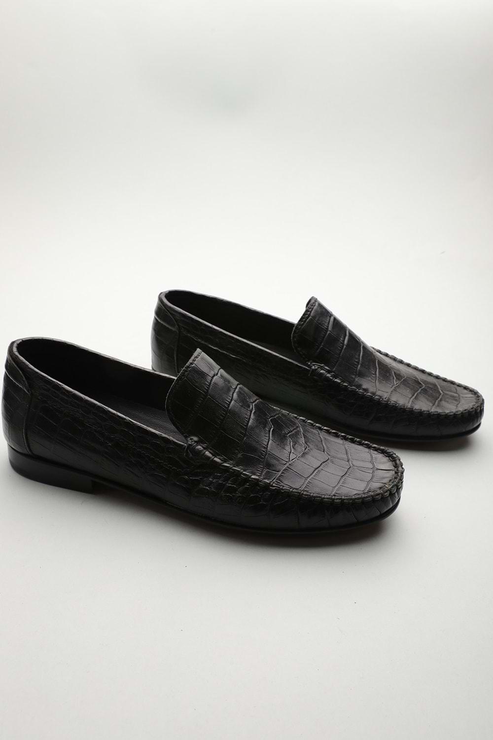 Gondol Erkek Hakiki Deri Klasik Loafer Siyah Croco 42 ttx.601192