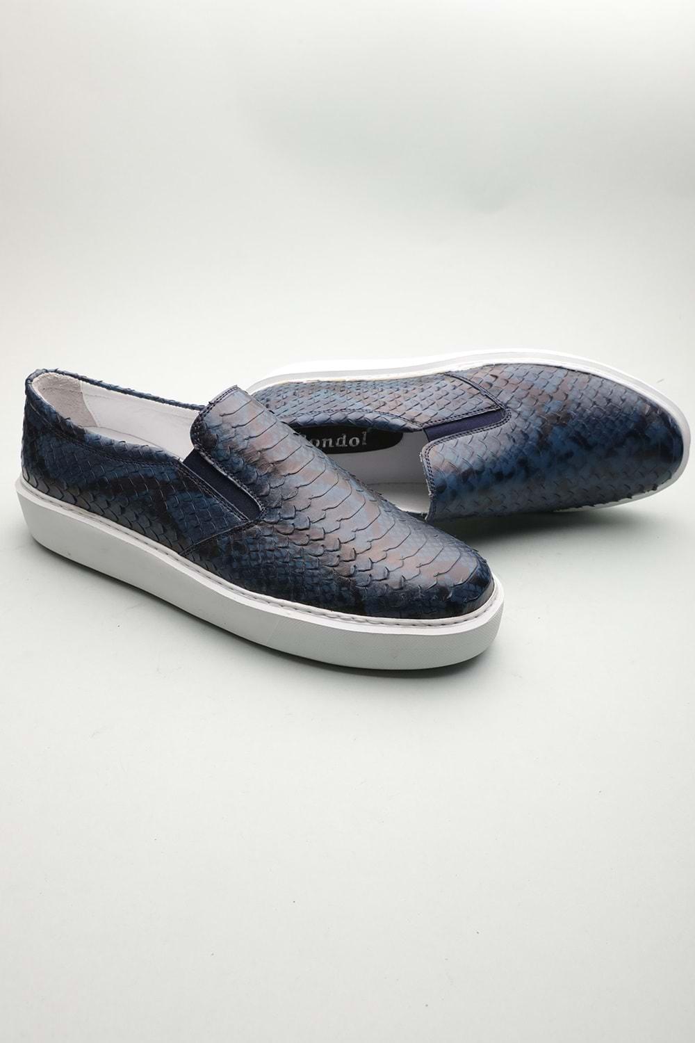 Gondol Erkek Hakiki Deri Klasik Loafer Mavi Yılan 46 ttx.601199