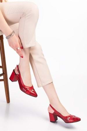 Gondol Hakiki Deri Yılan Desen Ayrıntılı Topuklu Ayakkabı şhn.0738 - Kırmızı Yılan- 34