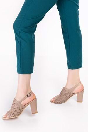 Gondol Kadın Hakiki Deri Lazer Kesim Klasik Topuklu Ayakkabı şhn.835 - Vizon - 36