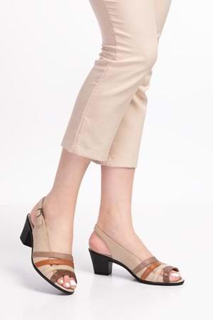 Gondol Kadın Hakiki Deri Klasik Topuklu Ayakkabı vdt.268 - Krem Kombin - 34