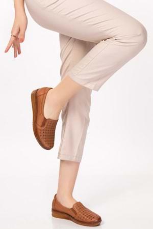 Gondol Kadın Hakiki Deri Anatomik Taban Lazer Delikli Günlük Ayakkabı Pyt.1208 - Taba - 36