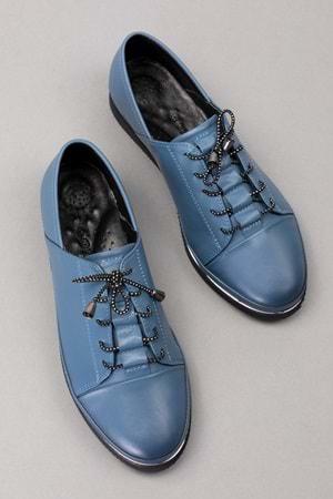 Gondol Kadın Hakiki Deri Lastikli Bağcıklı Rahat Ayakkabı msa.196 - Mavi - 40
