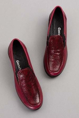 Gondol Hakiki Deri Dolgu Taban Rahat Günlük Ayakkabı esfa.4002 - Bordo Croco - 41