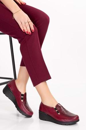 Gondol Hakiki Deri Dolgu Taban Rahat Günlük Ayakkabı esfa.4002 - Bordo Croco - 41