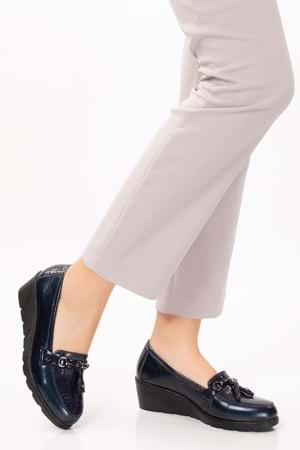 Gondol Kadın Hakiki Deri Dolgu Topuk Rahat Şık Anne Ayakkabısı ell.6821 - Lacivert - 40