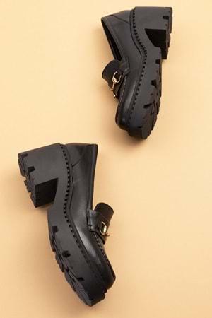Gondol Hakiki Deri Kalın Taban Platform Topuklu Ayakkabı vtg.23803 - Siyah - 40