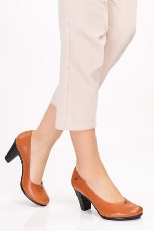 Gondol Kadın Hakiki Deri Klasik Topuklu Ayakkabı vdt.660 - Taba - 40