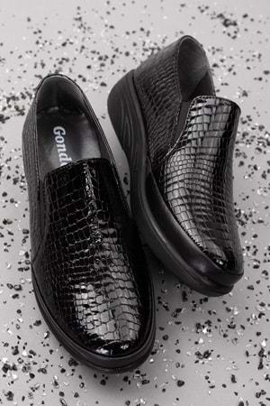 Gondol Hakiki Deri Kadın Dolgu Topuklu Rahat Ayakkabı at.4201 - Siyah Croco - 40