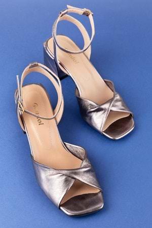 Gondol Kadın Hakiki Deri Topuklu Ayakkabı ast.6004 - Çelik - 35