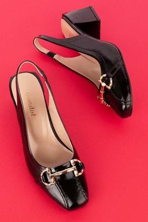 Gondol Hakiki Deri Toka Detaylı Şık Topuklu Ayakkabı ast.6451 - siyah rugan - 40