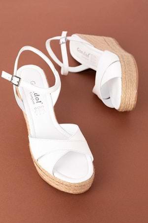 Gondol Kadın Hakiki Deri Dolgu Topuk Platform Sandalet ell.5044 - Beyaz - 40