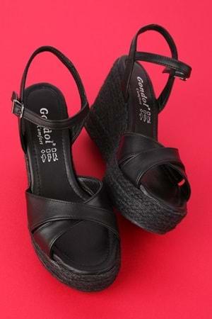 Gondol Kadın Hakiki Deri Dolgu Topuk Platform Sandalet ell.5044 - Siyah - 40