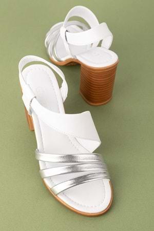Gondol Kadın Hakiki Deri Topuklu Şık Ayakkabı tlh.603 - Beyaz Gümüş - 40
