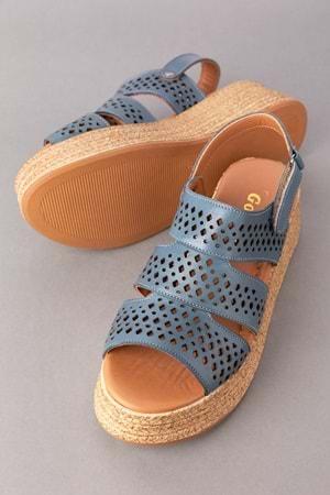 Gondol Kadın Hakiki Deri Platform Tabanlı Sandalet mlk.2054 - Mavi - 42