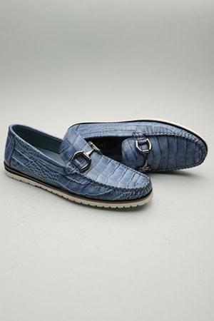 Gondol Erkek Hakiki Deri Klasik Loafer Mavi Croco 42 ttx.601167