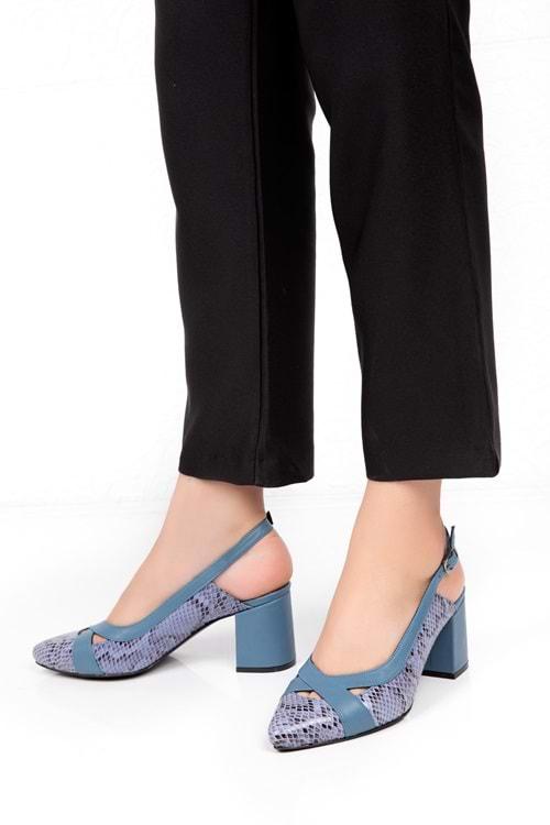 Gondol Hakiki Deri Yılan Desen Ayrıntılı Topuklu Ayakkabı şhn.0738 - Mavi - 34