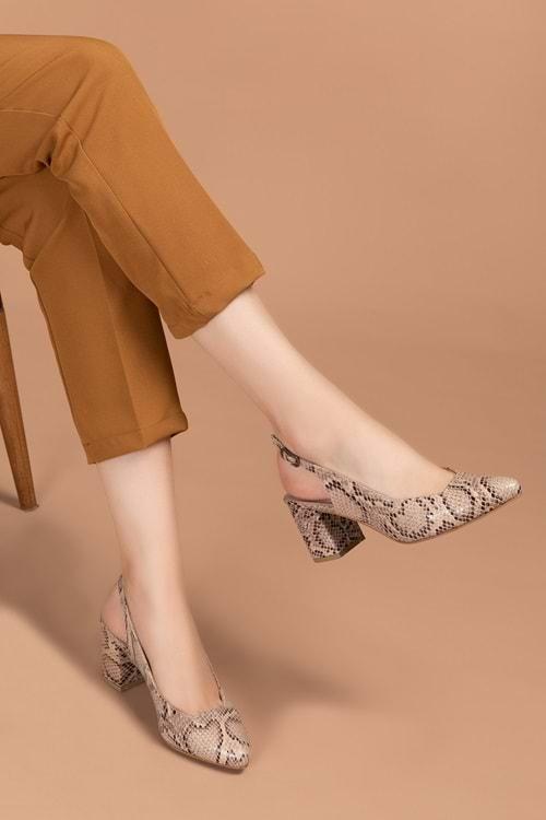 Gondol Kadın Hakiki Deri Yılan Desenli Topuklu Ayakkabı şhn.709 - Vizon Yılan - 36
