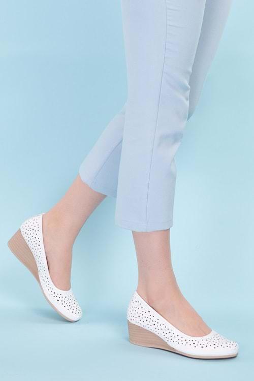 Gondol Kadın Hakiki Deri Dolgu Topuk Esnek Rahat Ayakkabı perla.018 - Beyaz - 36