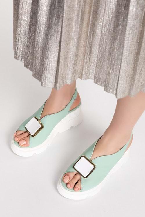 Gondol Kadın Hakiki Deri Dolgu Topuklu Platformlu Sandalet şk.5170 - Mint - 37