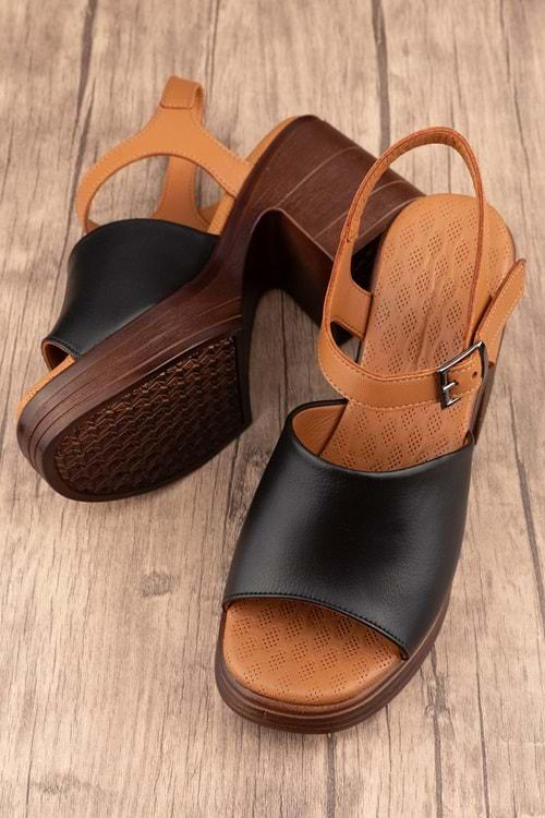 Gondol Kadın Hakiki Deri Platform Topuklu Sandalet msa.34 - Siyah - 40