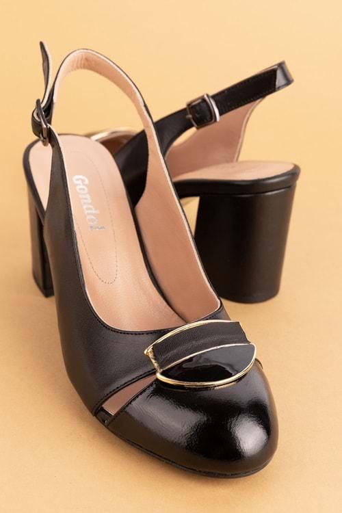 Gondol Hakiki Deri Toka Detaylı Şık Topuklu Ayakkabı ast.6725 - Siyah - 40