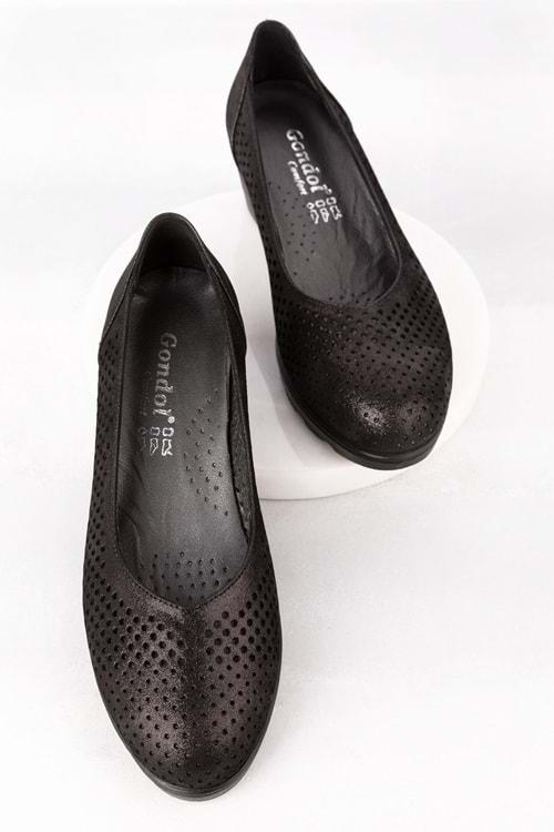 Gondol Kadın Hakiki Deri Dolgu Topuk Rahat Şık Anne Ayakkabısı ell.6596 - Siyah - 40