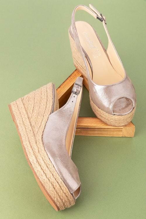 Gondol Kadın Hakiki Deri Dolgu Topuk Platform Sandalet ell.6978 - Vizon - 40