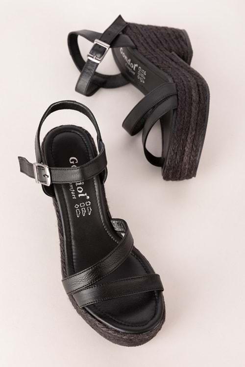 Gondol Kadın Hakiki Deri Dolgu Topuk Platform Sandalet ell.7027 - Siyah - 40
