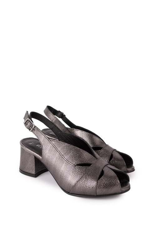 Gondol Hakiki Deri Klasik Topuklu Ayakkabı şhn.985 - Platin - 40