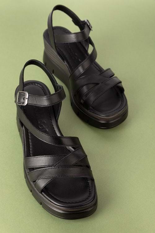 Gondol Kadın Hakiki Deri Platform Topuklu Rahat Günlük Sandalet tlh.1055 - Siyah - 40