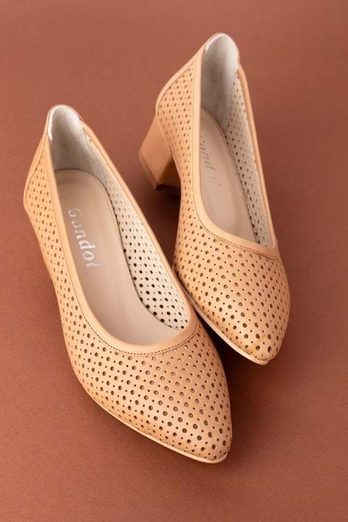 Gondol Hakiki Deri Yazlık Delikli Klasik Topuklu Ayakkabı şhn.1047 - Nude - 40