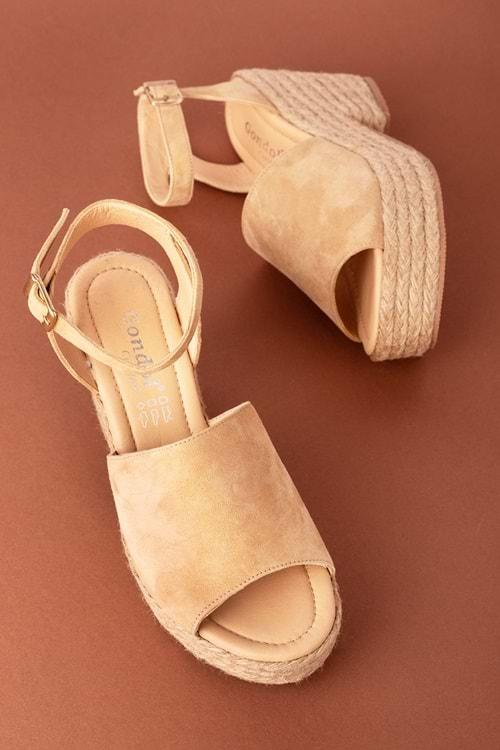 Gondol Kadın Hakiki Deri Dolgu Topuk Platform Sandalet ell.6998 - CappucinoSüet - 40